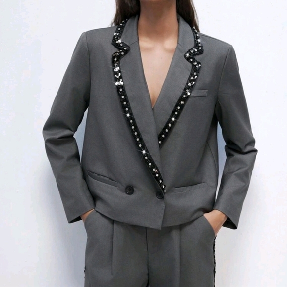 Women's Plain Splice Notched Collar Front Button Long Sleeve Casual Blazer - Picture 1 of 5